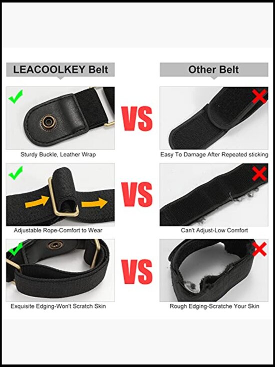 No Buckle Stretch Belt for Jeans, 2 Pack Elastic Invisible Side Loop main image 5